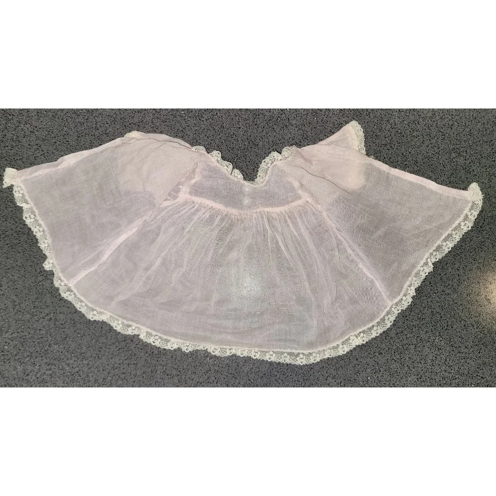 Vintage 1960s Pink Doll Dress Lace Trim 14-16”